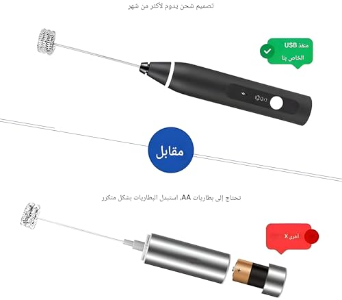 خلاط لبن كهربائي، صانع رغوة محمول مع شحن USB للاستمتاع بدون جهد للقهوة واللاتيه والكابتشينو