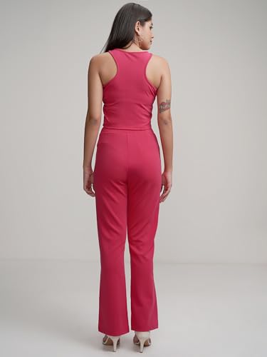 Image of Tokyo Talkies Women's Co-ord Set | Sleeveless Crop Top & Drawstring Trousers | Perfect for Casual Outings & Vacations