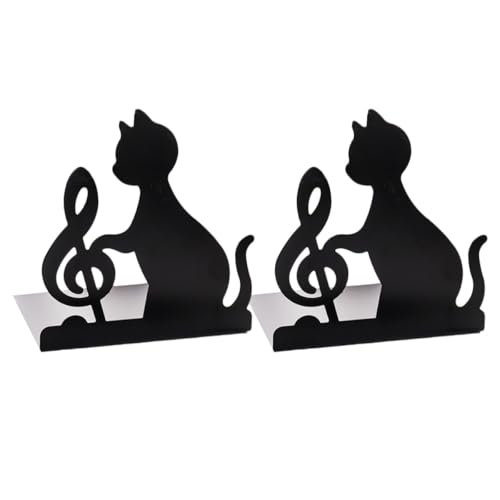 Serre-livres chat en fer TIDTALEO | Lot de 2 supports noirs robustes pour étagère