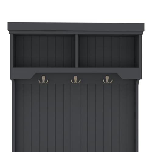 35.5 inch Hall Tree with Bench and Shoe Storage Shelf, Wood Hall Tree with 4 Hooks/Mudroom Bench with Storage and Hooks, Hall Trees for Entryway, Hallway, Living Room(Black 35.5") by Bellemave - Image 4