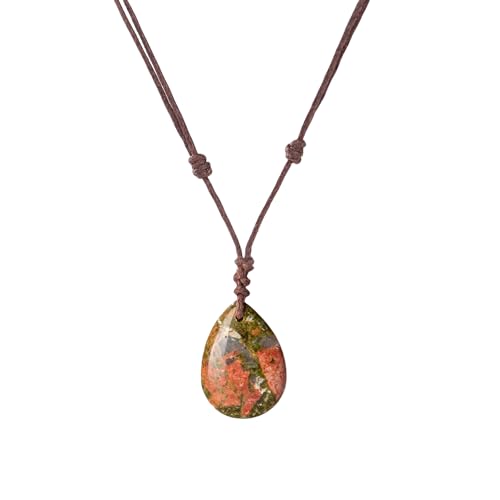 [JoyFusion] 涙滴 パワーストーン 開運お守りネックレス 天然石 レディース メンズ ブラックオブシディアン ローズクォーツ アメジスト マラカイト オニキス ラリマー ペンダントトップ ユナカイト