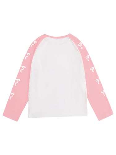 Image of SweatyRocks Girl's Bow Graphic Shirts Long Sleeve Crew Neck Tops Casual Cute Tee Tween Clothes