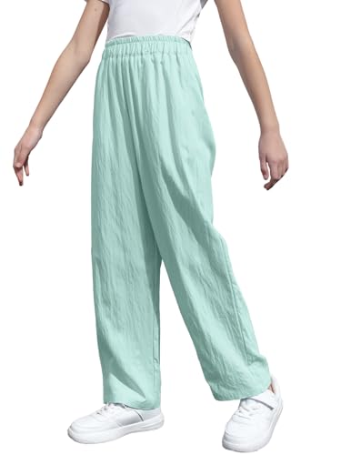 Image of SANGTREE Girls & Woman Wide Leg Pants Lightweight Casual Elastic High Waist Straight Leg Loose Trousers,4 Years - Woman 2XL