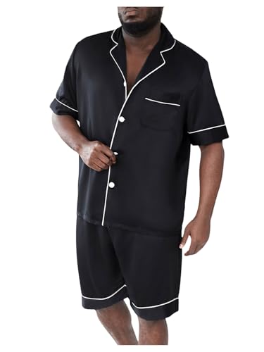 WDIRARA Men's Satin Pajamas Short Sleeve Button Up Top and Shorts Pj Lounge Set3