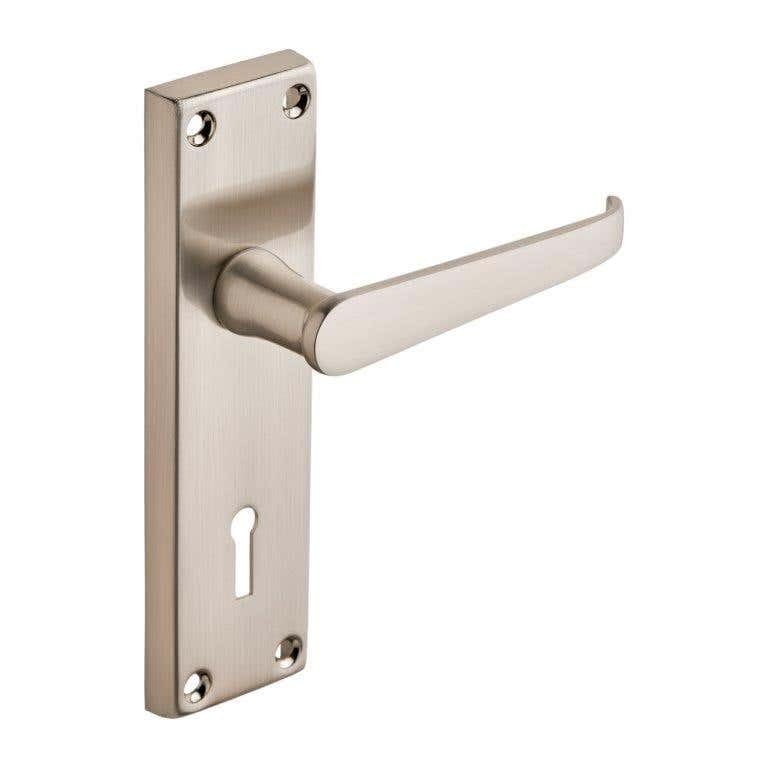 Designer Levers - Victorian Straight Lever Lock Door Handle - Satin Nickel - 1 Pair - Lockable Door Handle - Interior Use