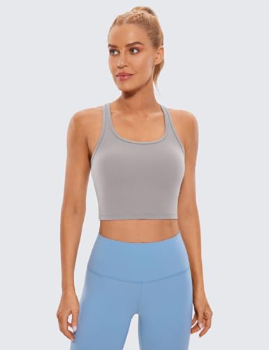 Image of CRZ YOGA Butterluxe Racerback Crop Tank Tops | Light Support, Removable Pads, Yoga, Extremely Soft, Scoop Neck, Longline Sports Bras for Women