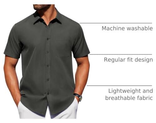 Image of Alimens & Gentle Men's Short Sleeve Dress Shirts Wrinkle Free Untucked Casual Button Down Shirt