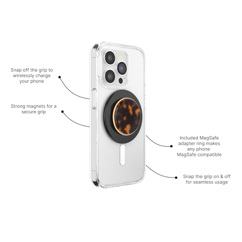 Image of PopSockets PopGrip for MagSafe, Magnetic Phone Grip & Stand, Swappable Top, Secure Grip for iPhone MagSafe Cases, Kickstand for Hands-Free Viewing, Wireless Charging Compatible - Tortoise