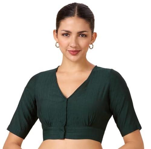 Image of Studio Shringaar Women Viscose Half Sleeve Smart V Neck Readymade Saree Blouse
