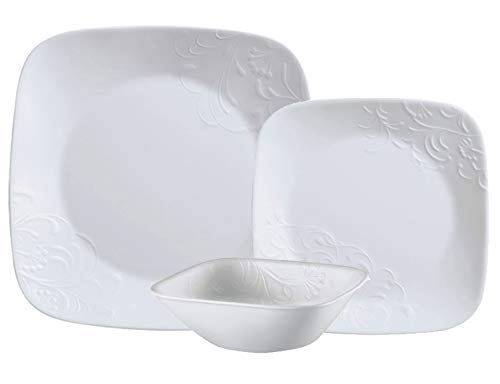 Corelle 3271AA Cherish - Juego de vajilla (18 piezas, resistente a las roturas, servicio para 6, vidrio Vitrelle