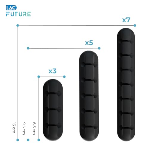 LAC FUTURE Sujeta Cables Adhesivo para Escritorio 3pcs - Organizador de Cables USB, PC, Cargadores - Negro - imagen 3