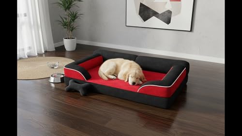 Image of Cutepups Red and Black Orthopedic Dog Bed Medium Size (M) - Soft Plush Washable Bed for Medium Dogs