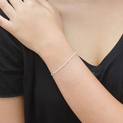 Image of Womens Dainty Gold Chain Bracelet,Simple Layered Chain Bracelets,Beaded Turquoise Bracelet,Charm Crystal Bar,Heart,Karma,Triangle,Pearl Bracelets for Women