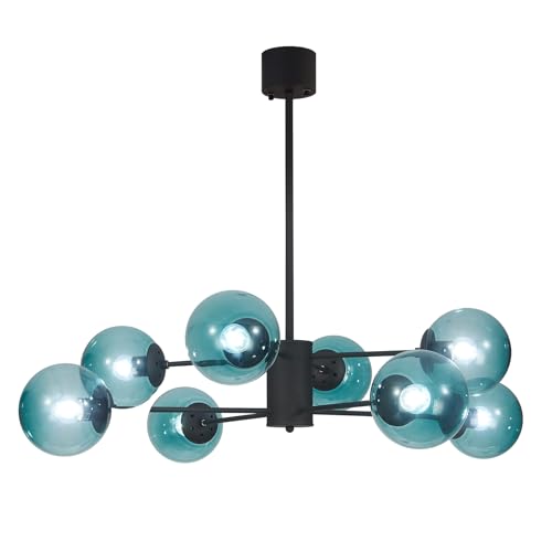 KCO Lighting 北欧モダン シャンデリア ペンダントライト 8灯 シーリング マルチアーム E26口金 高さ調節可能 調光対応 延長ロッド付き LEＤ対応 おしゃれ 天井照明 照明器具 インテリア ダイニング リビング キッチン 電球別売り (ブラック＋ブルー)