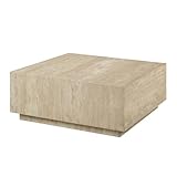 Acme Deon Contemporary Plywood & Travertine Square Coffee Table in Natural Beige