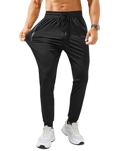 FOGFIRE Mens Sweatpants with Zipper Pockets - Lightweight Athletic Joggers for Workout, Running, Gym, Track, Casual Wear Black Medium