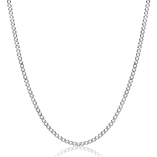 Aka Gioielli - Collier Homme Femme Argent Sterling 925 Rhodié - 3mm Chaîne Maille Gourmette - 55 cm de long