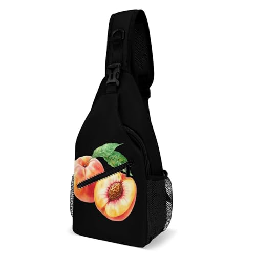 Peach Watercolor Fruit Crossbody Sling Backpack Casual Chest Bag Fanny Pack for Women Men Travel Hiking