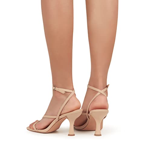 Carcuume Womens Kitten Heels Square Toe Thong Strappy Ankle Strap Stiletto Heel Sandals4