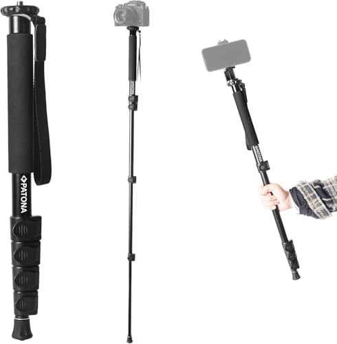 PATONA Premium Teleskop Monopod Stativ | Leichtes Teleskopdesign aus robustem Aluminium | Gezi Mono One Kamera Stativ | Einbeinstativ bis 155 cm | 1/4 & 3/8 Zoll Gewinde | Mit Tragetasche geliefert