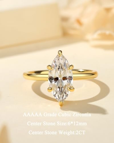 2CT/3.5CT Elongated Marquise Cut Engagement Ring,Simulated Diamond Promise Ring,925 Sterling Silver 18K White/Yellow Gold Plated Ring2