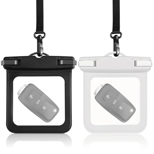 YOFDAL Paquete de 2 llaveros Impermeables, Riñonera Impermeable, Funda para Llavero de Coche, Estuche Flotante para Llaves, Negro + Blanco