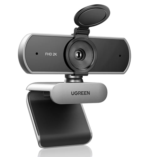 UGREEN Webcam 2K, USB A Webcam mit Mikrofo, Kamera PC, Fixfokus, 95° Sichtfeld, Kamera mit Privacy Cover, Automatische Lichtkorrektur, Plug & Play, PC Camera für Windows/MacOS/Zoom(Silbergrau)