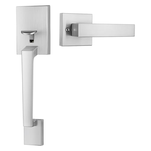 Goldenwarm Brushed Nickel Front Door Handle, Modern Front Door Handle Only