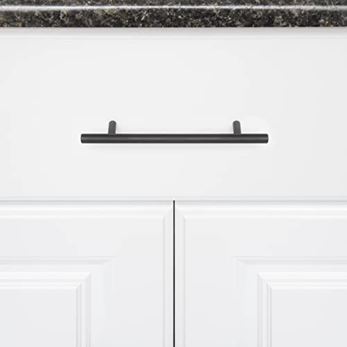 Image of South Main Hardware Euro Bar Cabinet Drawer Pull Handle (3 /8 inch Diameter), 6.38 inch Length (4 inch Hole Center), Oil Rubbed Bronze, Mounting Hardware Included, 10-Pack