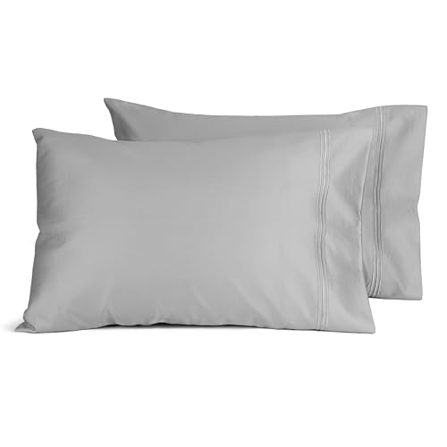 Fishers Finery Fundas de almohada 100% algodón egipcio, calidad de hotel, lujoso algodón de fibra larga de 400 hilos con tejido de satén, transpirables y suaves (gris, K, 2 unidades)