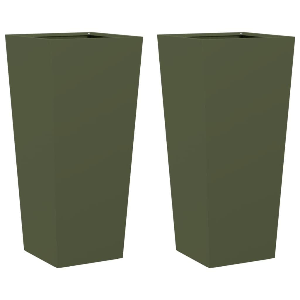 Générique Fioriere in acciaio, 2 pezzi, verde oliva, 35 x 35 x 75 cm | Senza fori di drenaggio, antiruggine, antierbacce, per balcone patio