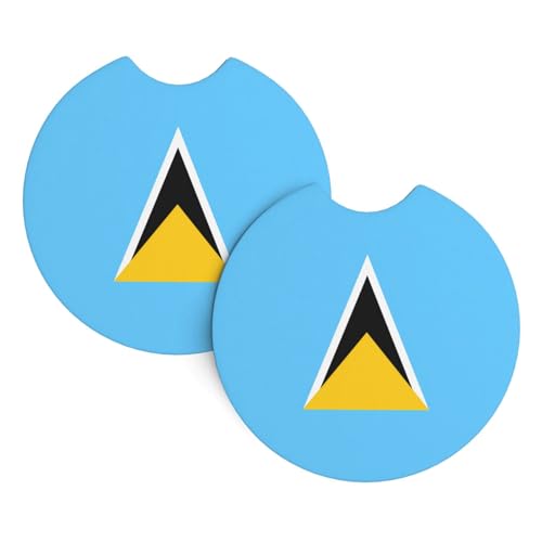 Lot de 2 dessous de verre imprimés drapeau de Sainte-Lucie - Tapis décoratifs intégrés - Convient pour les porte-gobelets de voiture