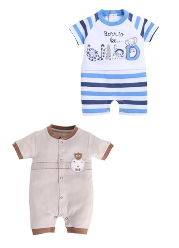 Image of BabyGo Baby Half Sleeve Rompers 100% Cotton Rompers for New Born Baby Boys|Daily Suits for Baby Boys & Girls| 3X6M|GREYY-SKY|Onesies| Infant Clothes | Pack of 2
