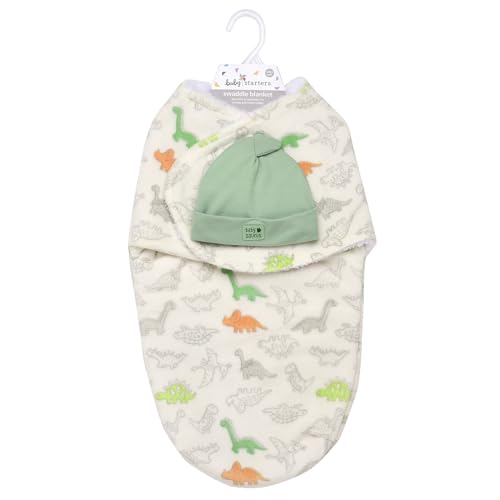 Image of Ultra Soft 2 Ply Plush Swaddle Blanket with Novelty Hat for Baby, 2 Piece Set, Multi Dino Print, 0-3M