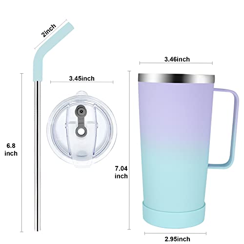 Pizkiru 20 Oz Vacuum Insulated Coffee Cup With Ceramic Coating Inside,No Metallic Taste,Leak Proof,Stainless Steel Thermal Mug, Travel Coffee Tumbler With Handle, Lid And Straw,Dishwasher Safe, #TOP5