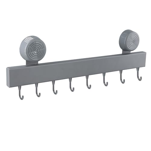 40cm Soporte Utensilios Cocina, Capacidad de Carga 20kg, Colgador Trapos Cocina Sin Taladros con Ventosa, 8 Ganchos Móviles, Desmontables, Anticorrosivos, Organizador Pared para Cocina Baño Dormitorio