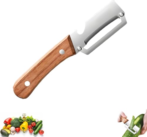 Image of Multifunctional Stainless Steel Vegetable Peeler with Bottle Opener, Wooden Handle Fruit Peeling Knife, Heavy Duty Kitchen Peeler for Potato, Cucumber, Carrot, Apple & Vegetable Slicer.