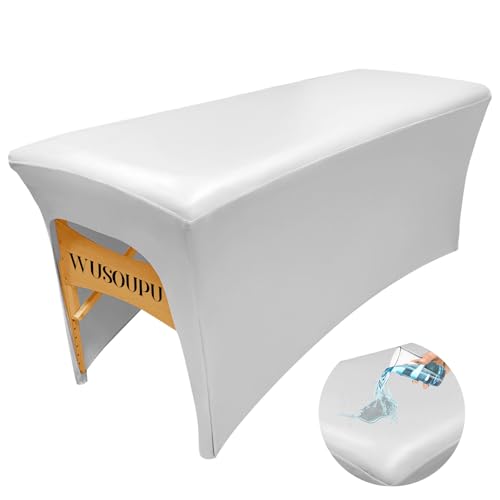 White Lash Bed Cover Wipeable PU Leather Massage Table Cover Waterproof, Ultra-Durable Massage Bed Cover Wrinkle-Resistant Silky Spa Bed Cover Reusable Wax Bed Cover for Esthetician(6FT)