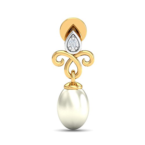 KuberBox 18KT Yellow Gold Diamond Kiya Pearl Drop Earrings for Women - Image 2