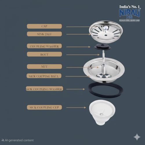 Image of NIRALI Kitchen Sink 20 inch x 17 inch x 9 inch Square 304 Stainless Steel | Single bowl Sink Round Coupling | Rust & Stain Resistant | Matt Finish | Minimizes Sound Molly Square Sink (SS-304)(Molly - 20 inchx17 inchx9 inch)