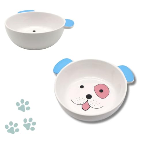 【ペット用 食器】 Dogフェイス 浅皿タイプ 16cm 陶器|ペット用品 給水 餌食器 フードボウル おしゃれ エサ皿 餌皿 おさら サラ 犬用 猫用 熱中症対策 水分補給 (ブルー)