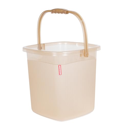 Image of MODWARE Plastic Bucket with Mug Set, 20L Transparent Bucket with 1 Litre Mug, Durable Lightweight Bathroom Set (Brown, 20L)