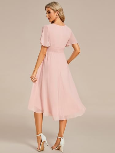 Image of Ever-Pretty Women's Chiffon Crew Neck Empire Waist Wedding Guest Dress Summer Short Sleeve Semi Formal Dresses 02053