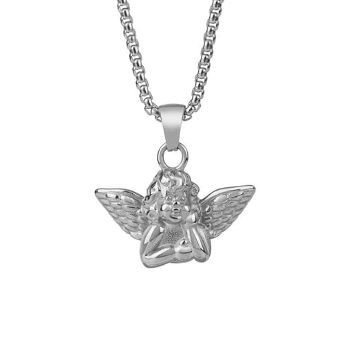 Stainless Steel 18K Gold Elegant Guardian Angel Charm Praying Pendant Necklace Jewelry Women Men Gift