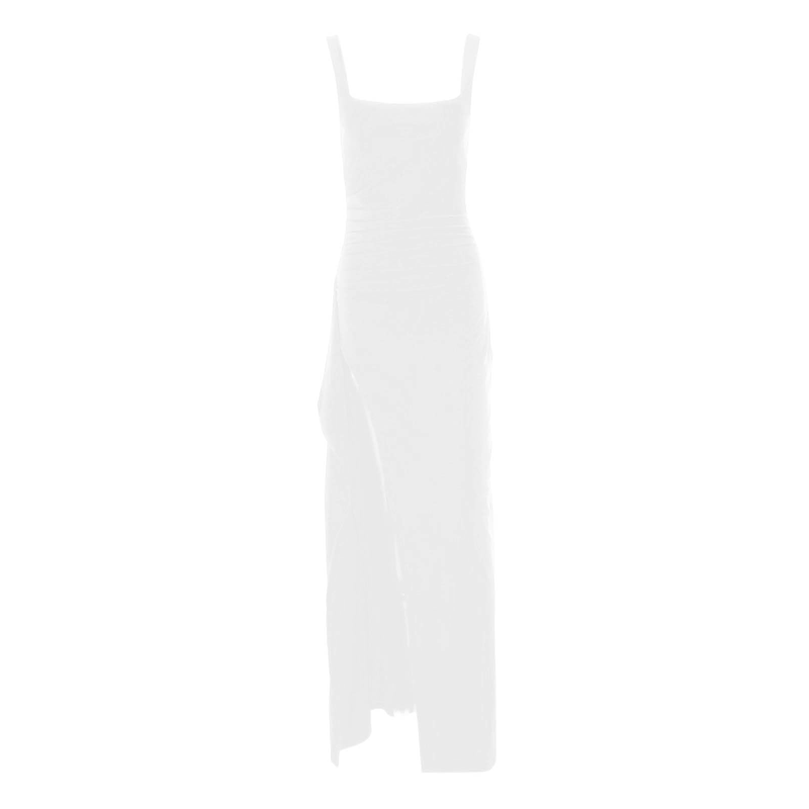Elegante vestido de noche largo sin mangas con cuello cuadrado y abertura para cóctel, fiesta, salida nocturna formal