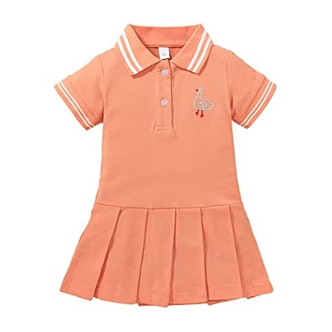 KameyouForever Girls Dress Summer Toddler Baby Girl Sports Dress Pleated Tennis Dress Short Sleeve Polo Collar A-line Dress Girl's Outfits (3-4 Years,A Orange) Cover