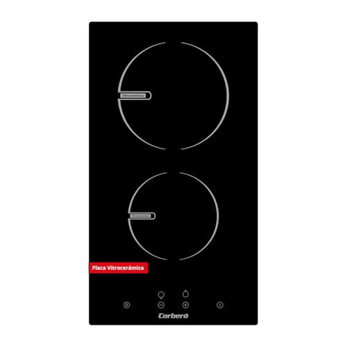 Corberó – Placa Vitrocerámica 2 zonas | CCVGD25BF | 9 Niveles de Potencia | Control Táctil | Potencia 2900 W | Desconexión Automática | Bloqueo Infantil | Negro