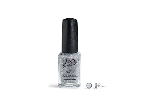 Bella Bosio Earring and Long Lasting 5Free Hand Crafted Glitter Nail Polish Bundle (Crushed Diamonds) and Sterling Silver Stud Earrings