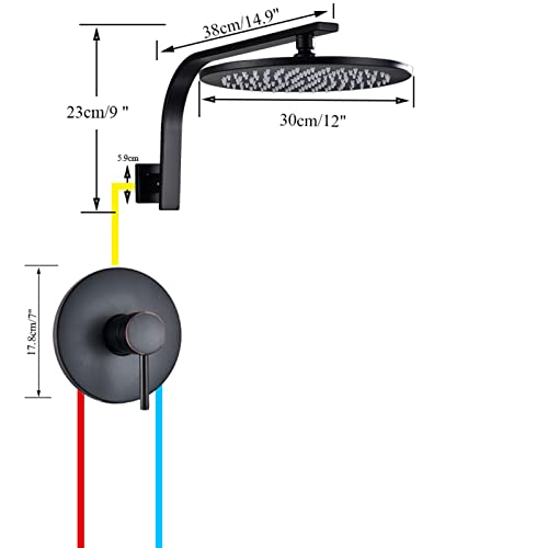 Système de douche complet en laiton avec mitigeur noir 12" - 2