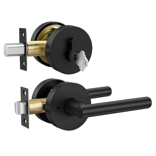 Haidms Black Interior Door Lock Set with Deadbolt, Privacy Door Handle Set
